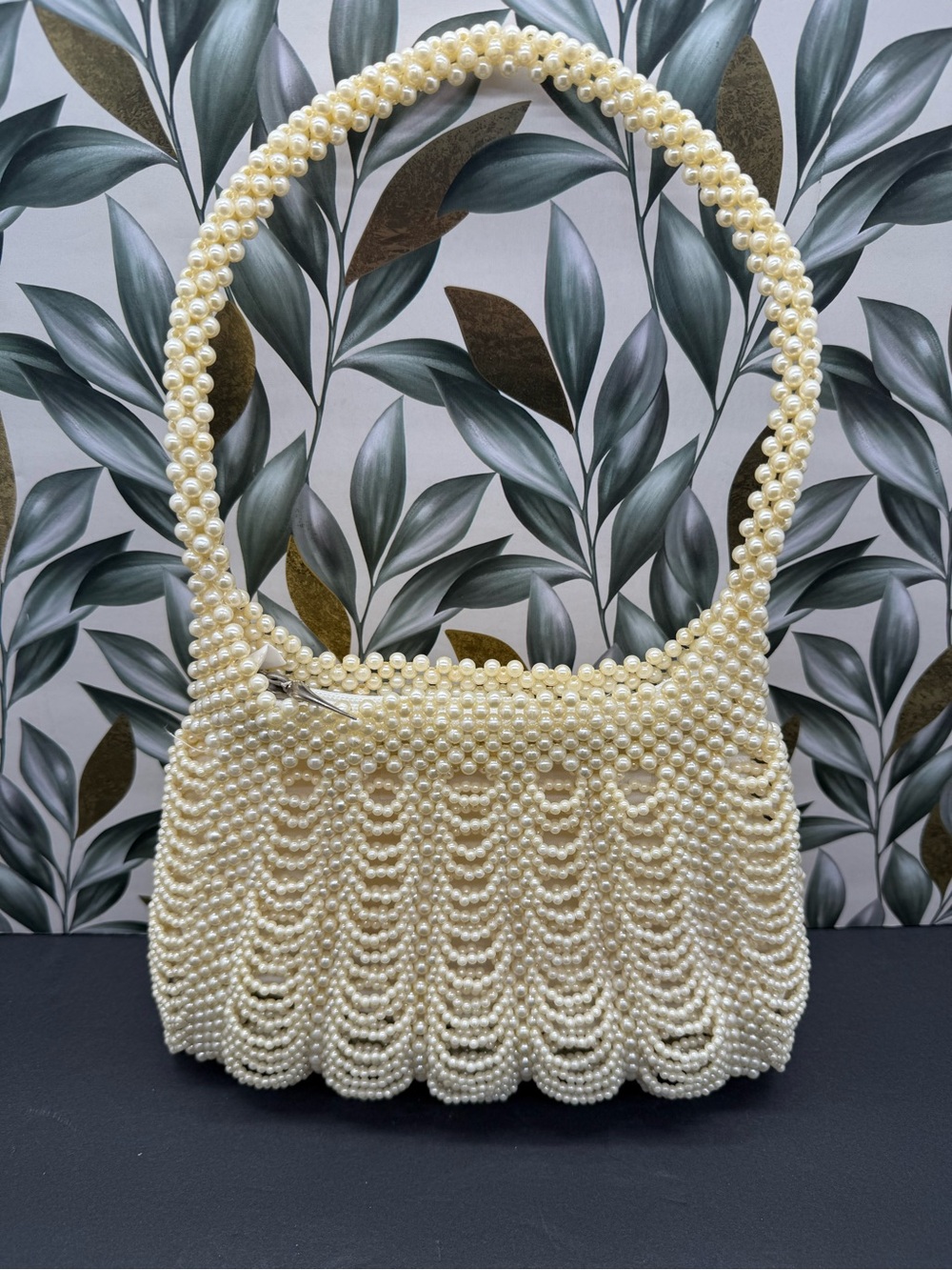 Pearl Beaded Scalloped Purse Pearl Evening Bead Handbag Bridal Accessories